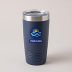 20oz Ringneck Tumbler in Navy Blue with a full-color printed sample logo | Karved Concepts