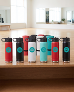 20oz Water Bottle, a set of six printed for a fitness studio | Karved Concepts