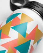 20oz Water Bottle, close-up of a full-color geometric print | Karved Concepts