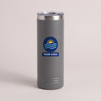 22oz Skinny Tumbler in Dark Gray with a full-color printed sample logo | Karved Concepts