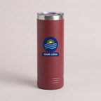 22oz Skinny Tumbler in Maroon with a full-color printed sample logo | Karved Concepts