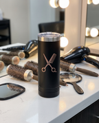 22oz Skinny Tumbler, on a salon station counter | Karved Concepts