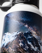 32oz Water Bottle, close-up of a full-color mountain print | Karved Concepts