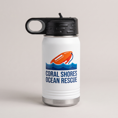 12oz Water Bottle with a custom full-color printed logo, studio photo | Karved Concepts