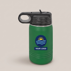 12oz Water Bottle in Green with a full-color printed sample logo | Karved Concepts