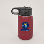 12oz Water Bottle in Maroon with a full-color printed sample logo | Karved Concepts
