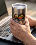16oz Pint Tumbler with a custom full-color printed logo, in hand to show size | Karved Concepts
