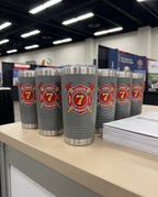 16oz Pint Tumbler with a custom full-color printed logo, set out for a company event | Karved Concepts