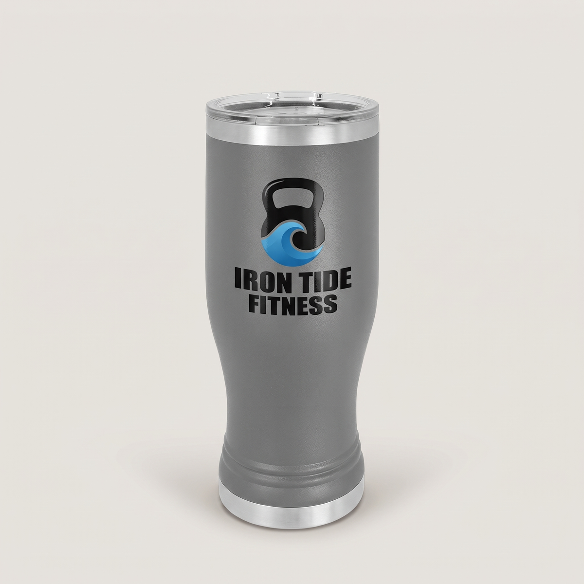 20oz Pilsner Tumbler with a custom full-color printed logo, studio photo | Karved Concepts