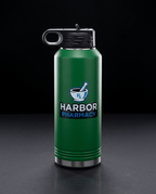 40oz Water Bottle with a custom full-color printed logo on a dark background | Karved Concepts