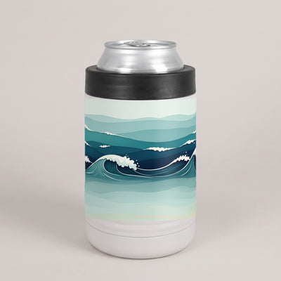 12oz Can Cooler, UV printed with a Karved ocean wave design (design example)
