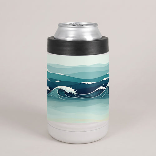 12oz Can Cooler, UV printed with a Karved ocean wave design (design example)