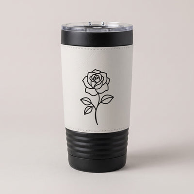 20oz Two-Tone Grip Tumbler, laser engraved with a Karved rose design (design example)