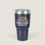 30oz Ringneck Tumbler, UV printed with a sample business logo (illustrative image)