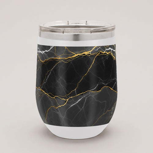 12oz Wine Tumbler, UV printed with a Karved dark marble design (design example)