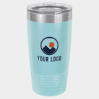Mockup: Polar Camel 20oz Ringneck tumbler in Light Blue, UV printed with a sample YOUR LOGO mark