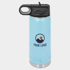 Mockup: Polar Camel 20oz water bottle in Light Blue, UV printed with a sample YOUR LOGO mark