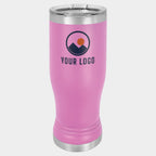 Mockup: Polar Camel 14oz pilsner tumbler in Light Purple, UV printed with a sample YOUR LOGO mark
