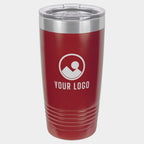 Mockup: Polar Camel 20oz Ringneck tumbler in Maroon, UV printed with a sample YOUR LOGO mark