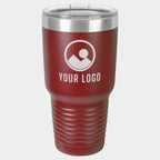 Mockup: Polar Camel 30oz Ringneck tumbler in Maroon, UV printed with a sample YOUR LOGO mark