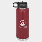 Mockup: Polar Camel 40oz water bottle in Maroon, UV printed with a sample YOUR LOGO mark