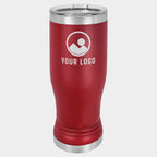 Mockup: Polar Camel 14oz pilsner tumbler in Maroon, UV printed with a sample YOUR LOGO mark