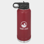Mockup: Polar Camel 32oz water bottle in Maroon, UV printed with a sample YOUR LOGO mark