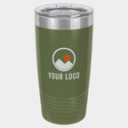 Mockup: Polar Camel 20oz Ringneck tumbler in Olive Green, UV printed with a sample YOUR LOGO mark