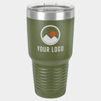 Mockup: Polar Camel 30oz Ringneck tumbler in Olive Green, UV printed with a sample YOUR LOGO mark