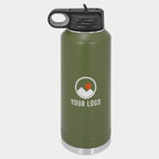 Mockup: Polar Camel 40oz water bottle in Olive Green, UV printed with a sample YOUR LOGO mark