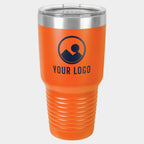 Mockup: Polar Camel 30oz Ringneck tumbler in Orange, UV printed with a sample YOUR LOGO mark
