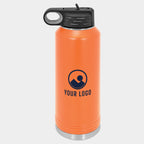 Mockup: Polar Camel 40oz water bottle in Orange, UV printed with a sample YOUR LOGO mark
