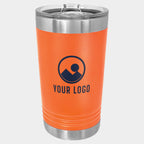 Mockup: Polar Camel 16oz pint tumbler in Orange, UV printed with a sample YOUR LOGO mark