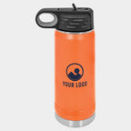 Mockup: Polar Camel 20oz water bottle in Orange, UV printed with a sample YOUR LOGO mark