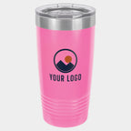 Mockup: Polar Camel 20oz Ringneck tumbler in Pink, UV printed with a sample YOUR LOGO mark