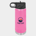 Mockup: Polar Camel 20oz water bottle in Pink, UV printed with a sample YOUR LOGO mark