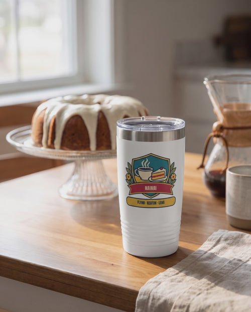 Coffee and Cake Badge Personalized Grandma Tumbler: short silent video of the cup in its scene