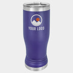 Mockup: Polar Camel 14oz pilsner tumbler in Purple, UV printed with a sample YOUR LOGO mark