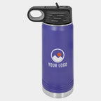 Mockup: Polar Camel 20oz water bottle in Purple, UV printed with a sample YOUR LOGO mark