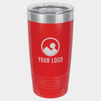 Mockup: Polar Camel 20oz Ringneck tumbler in Red, UV printed with a sample YOUR LOGO mark
