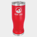 Mockup: Polar Camel 14oz pilsner tumbler in Red, UV printed with a sample YOUR LOGO mark