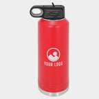 Mockup: Polar Camel 40oz water bottle in Red, UV printed with a sample YOUR LOGO mark