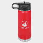 Mockup: Polar Camel 20oz water bottle in Red, UV printed with a sample YOUR LOGO mark