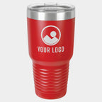 Mockup: Polar Camel 30oz Ringneck tumbler in Red, UV printed with a sample YOUR LOGO mark