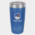 Mockup: Polar Camel 20oz Ringneck tumbler in Royal Blue, UV printed with a sample YOUR LOGO mark