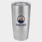 Mockup: Polar Camel 20oz Ringneck tumbler in Stainless Steel, UV printed with a sample YOUR LOGO mark