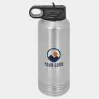 Mockup: Polar Camel 32oz water bottle in Stainless Steel, UV printed with a sample YOUR LOGO mark