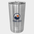 Mockup: Polar Camel 16oz pint tumbler in Stainless Steel, UV printed with a sample YOUR LOGO mark