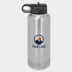 Mockup: Polar Camel 40oz water bottle in Stainless Steel, UV printed with a sample YOUR LOGO mark