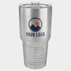 Mockup: Polar Camel 30oz Ringneck tumbler in Stainless Steel, UV printed with a sample YOUR LOGO mark